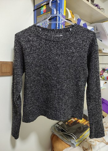 Gri Kadın Triko Uzun Kollu Kazak - Görsel 2