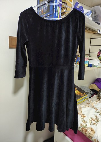 Siyah Kadife Kadın Midi Uzun Kollu Elbise - Görsel 5