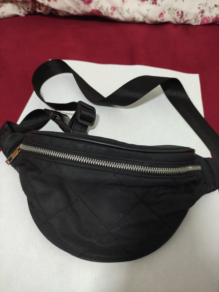Siyah Su Geçirmez Kumaş Kadın Bel Çantası - Görsel 2