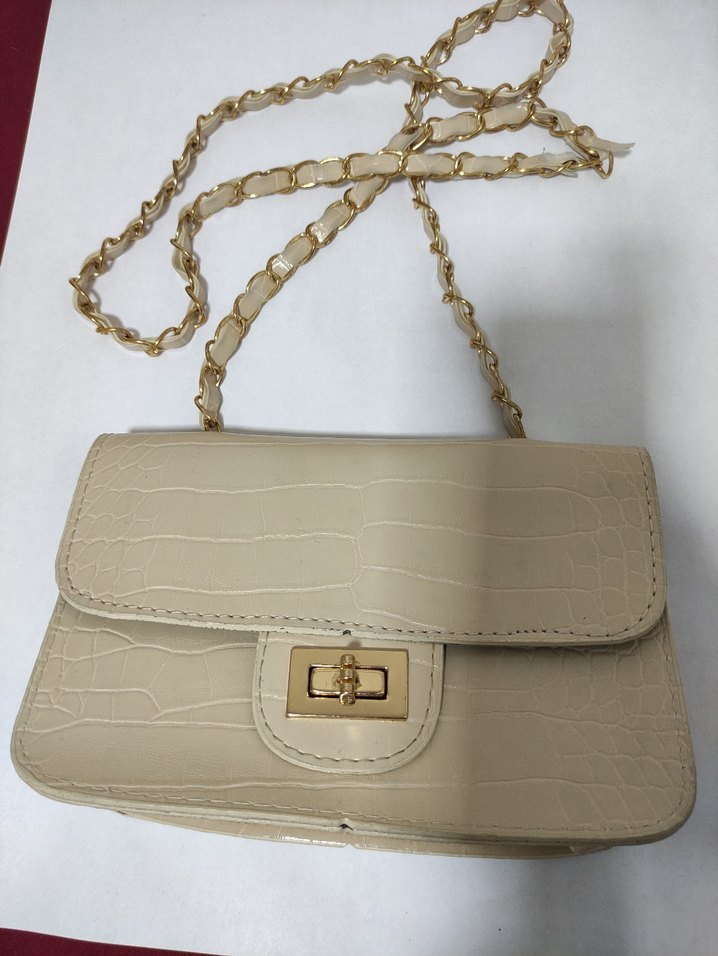 Bej Zincir Detaylı Kadın Deri Çanta - Görsel 2