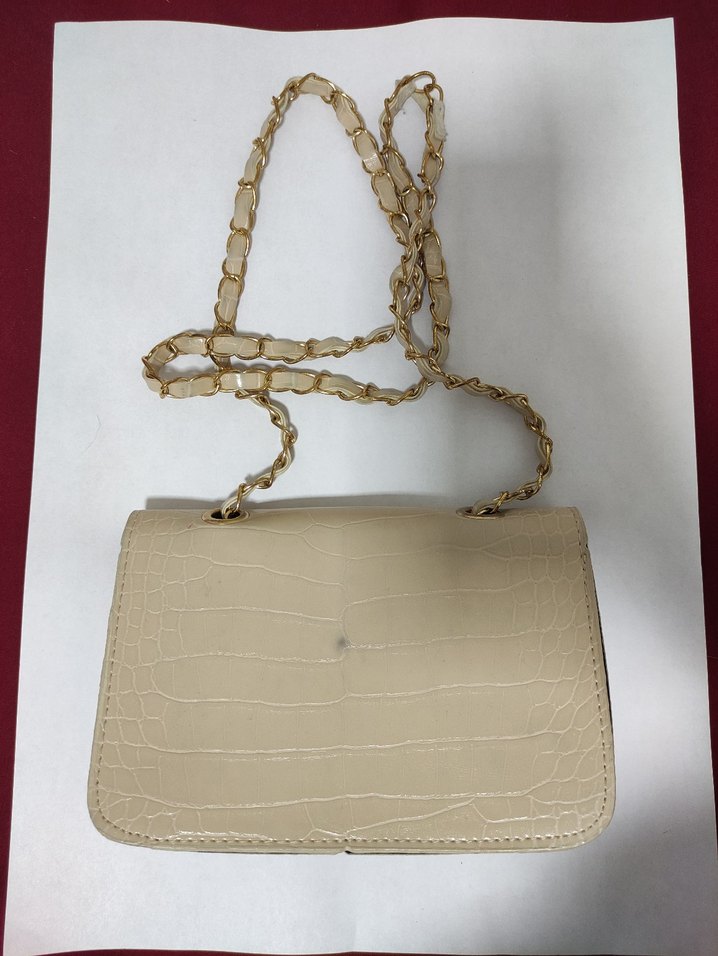Bej Zincir Detaylı Kadın Deri Çanta - Görsel 5