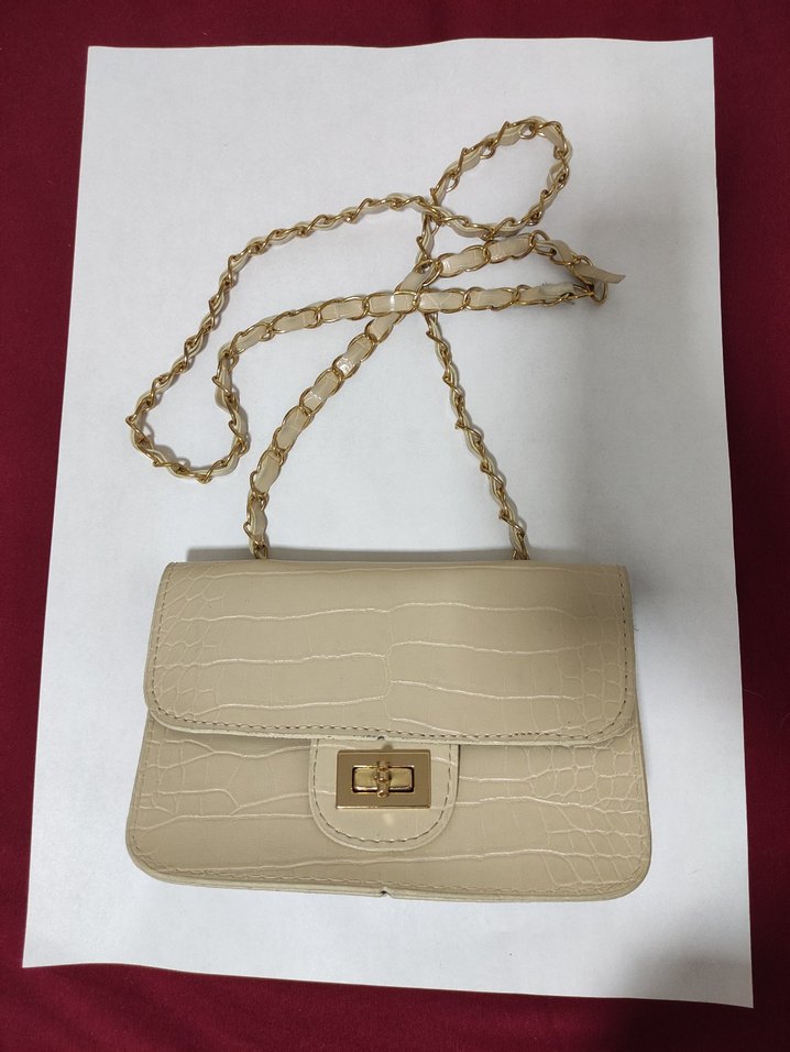 Bej Zincir Detaylı Kadın Deri Çanta - Görsel 3
