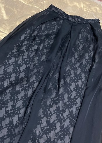 Uzun Lacivert Dökümlü Kadın Etek - Görsel 2