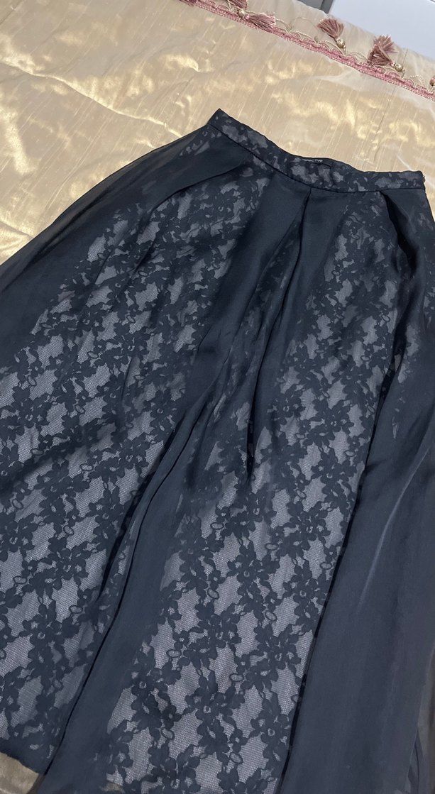 Uzun Lacivert Dökümlü Kadın Etek - Görsel 2