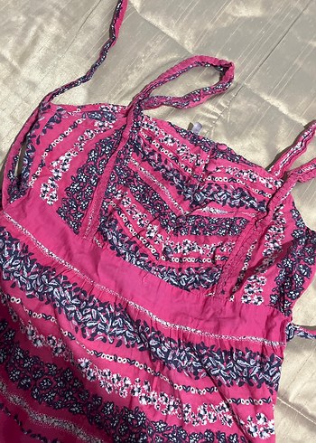 Pembe Bağlamalı Uzun Bohem Elbise - Görsel 2