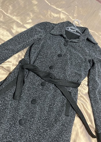 Kadın Gri Uzun Düğmeli Kemerli Kaban - Görsel 3