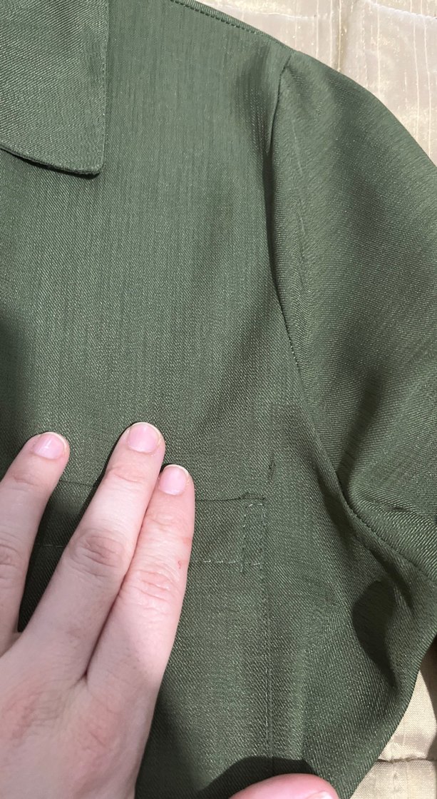 Uzun Kollu Khaki Keten Elbise - Görsel 2