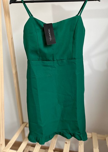 Yeşil Drapeli Mini Elbise