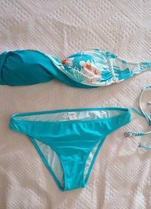 Turkuaz Straplez Bikini Takım