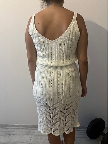 Beyaz triko elbise - Görsel 4