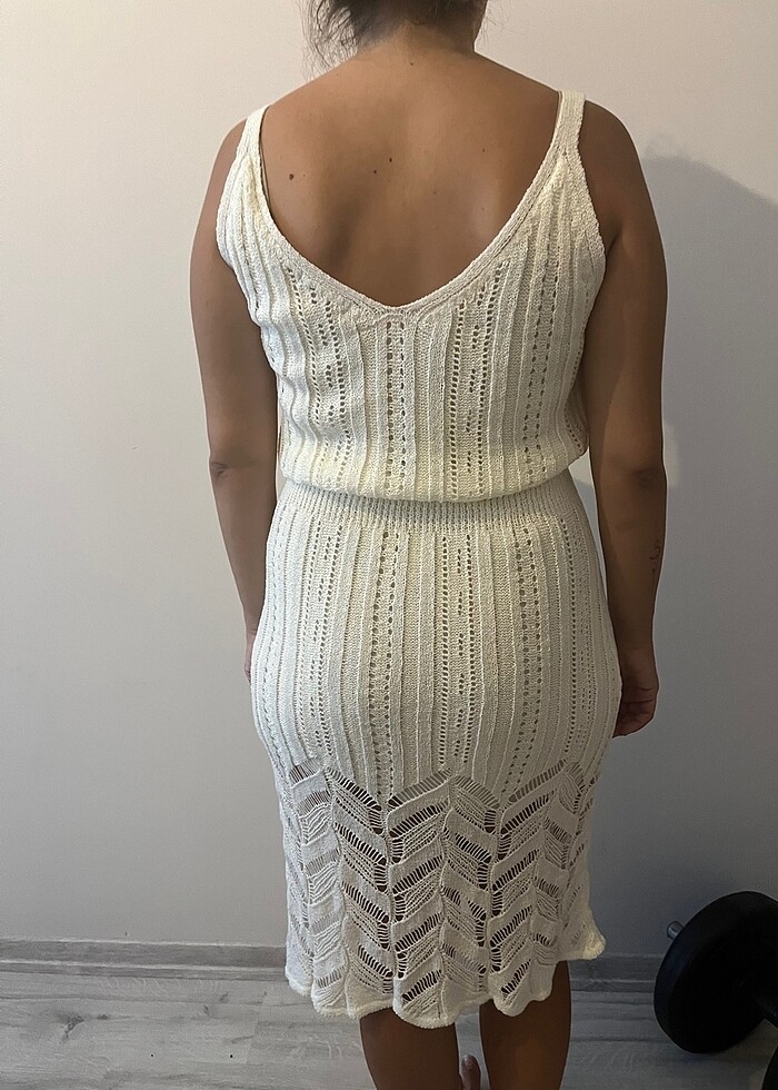 Beyaz triko elbise - Görsel 4