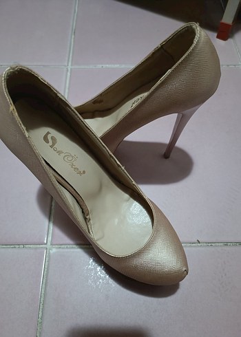 Bej Parlak Yılan Desenli platform topuklu ayakkabı - Görsel 8