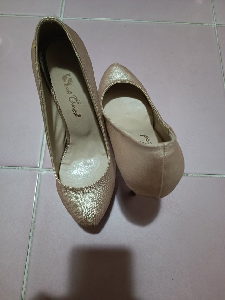 Bej Parlak Yılan Desenli platform topuklu ayakkabı - Görsel 2