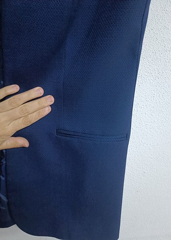 38 Beden Düğmeli Lacivert Midi Kadın Yelek