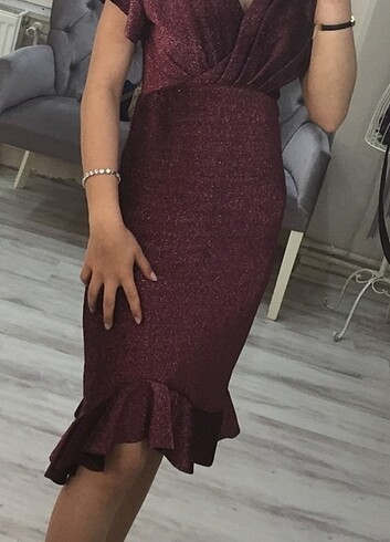 Bordo Simli Elbise 