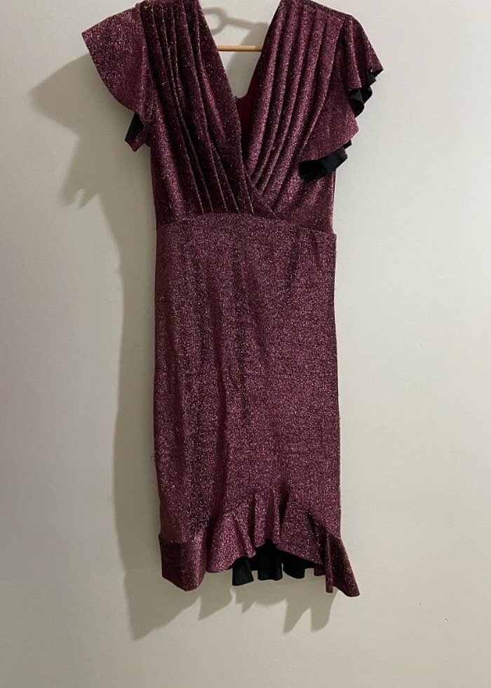 Bordo Simli Elbise  - Görsel 2