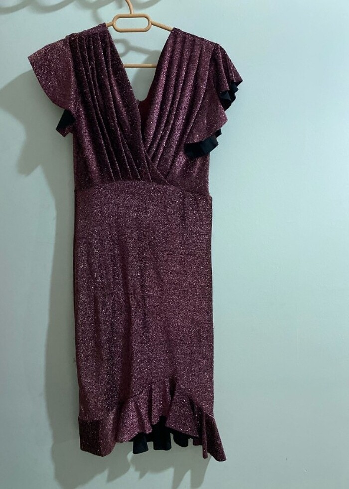 Bordo Simli Elbise  - Görsel 3