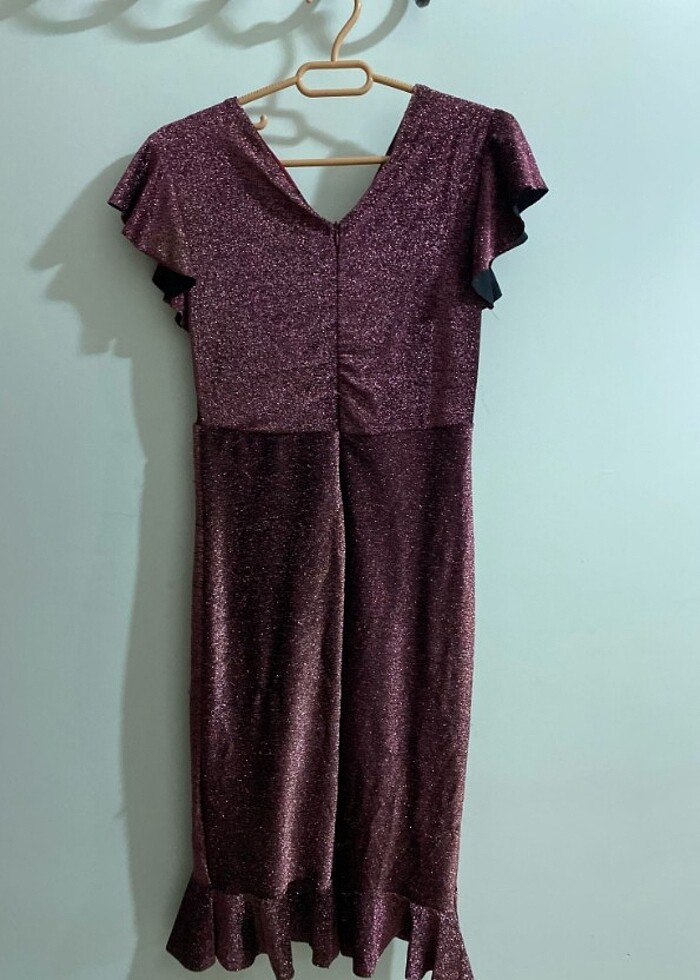 Bordo Simli Elbise  - Görsel 4