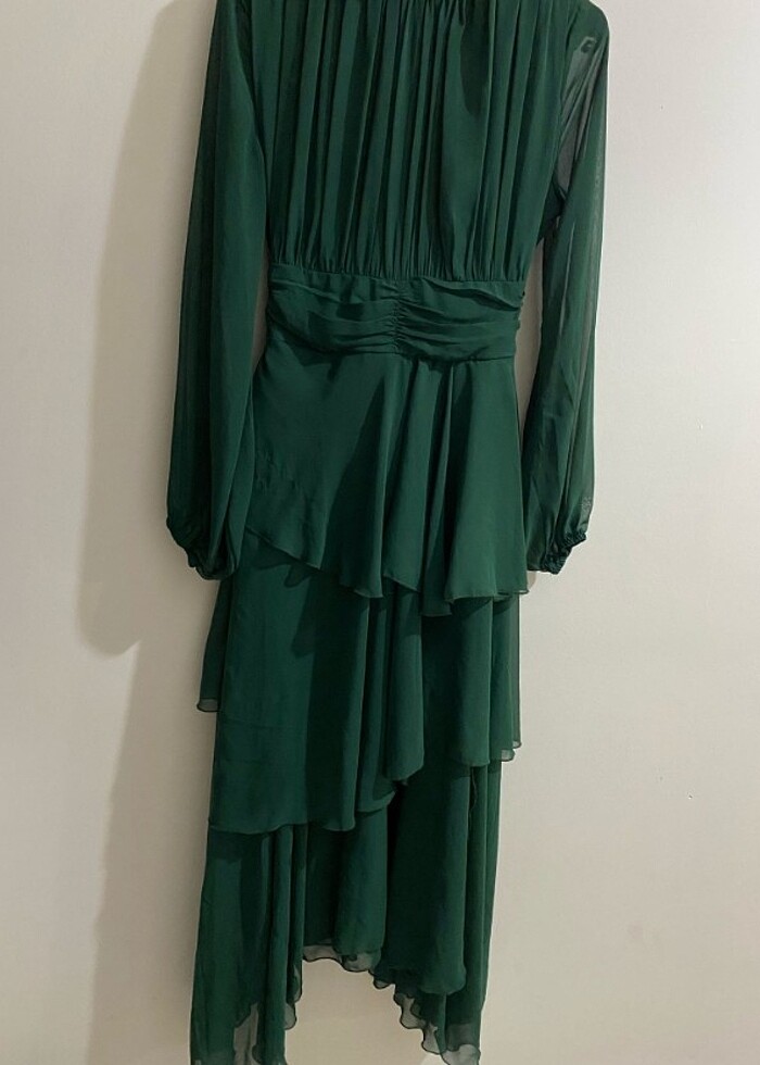 Yeşil şifon elbise  - Görsel 4