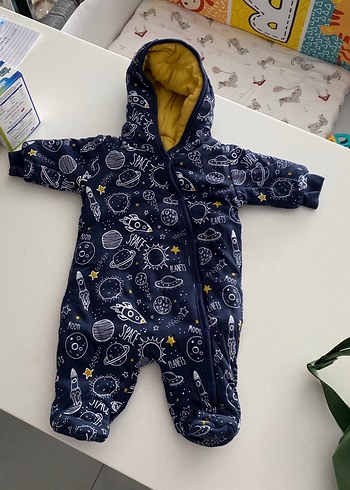 Koyu Mavi Uzay Desenli Bebek Tulumu