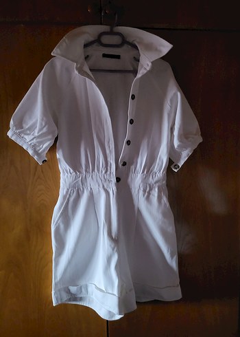 Kadın Beyaz Kısa Kot tulum - Görsel 3