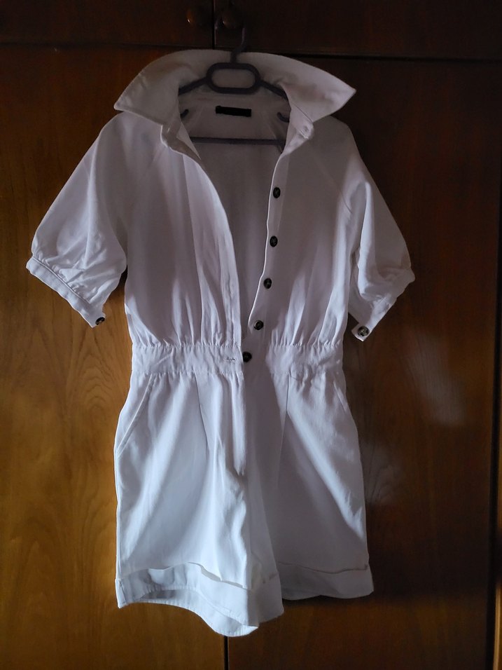 Kadın Beyaz Kısa Kot tulum - Görsel 3