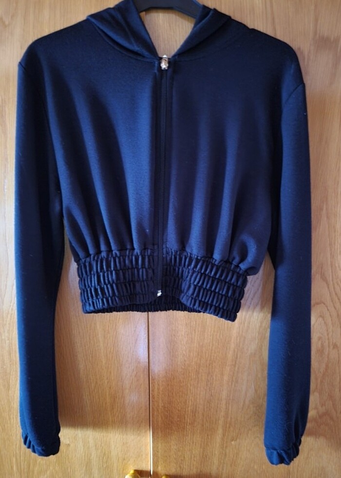 Kapşonlu fermuarlı  kısa kurop - Görsel 3