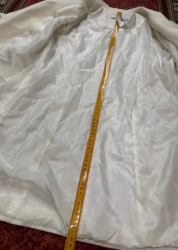 Düğmeli Beyaz Kadın Uzun Blazer Ceket - Görsel 3