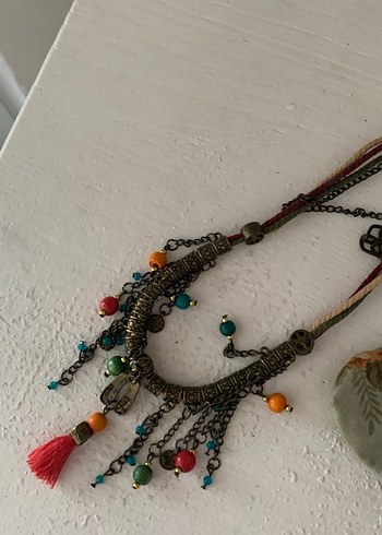 Diğer Renkli Boncuklu Mini Etnik Bohem Kolye