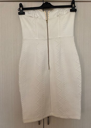 Beyaz Straplez Midi Triko Elbise - Görsel 6