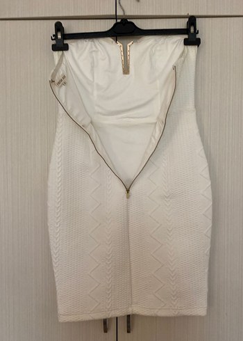 Beyaz Straplez Midi Triko Elbise - Görsel 7