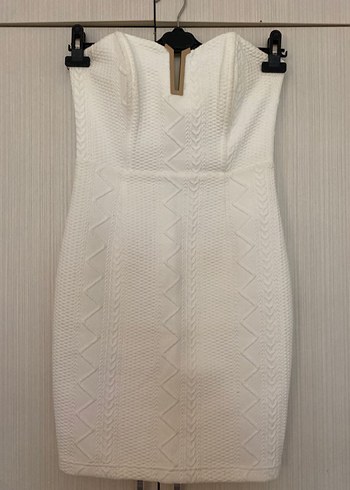 Beyaz Straplez Midi Triko Elbise - Görsel 5