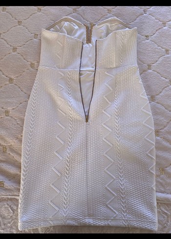 Beyaz Straplez Midi Triko Elbise - Görsel 2