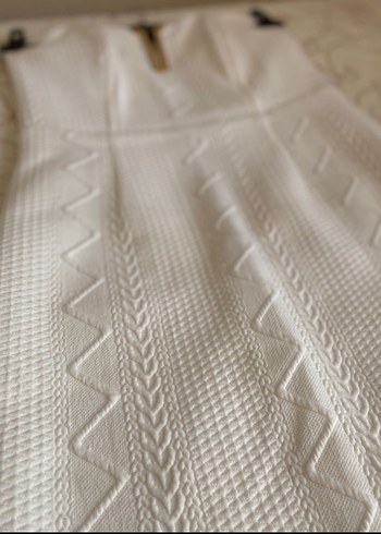 Beyaz Straplez Midi Triko Elbise - Görsel 8