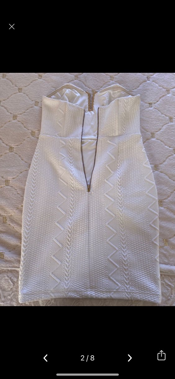 Beyaz Straplez Midi Triko Elbise - Görsel 2