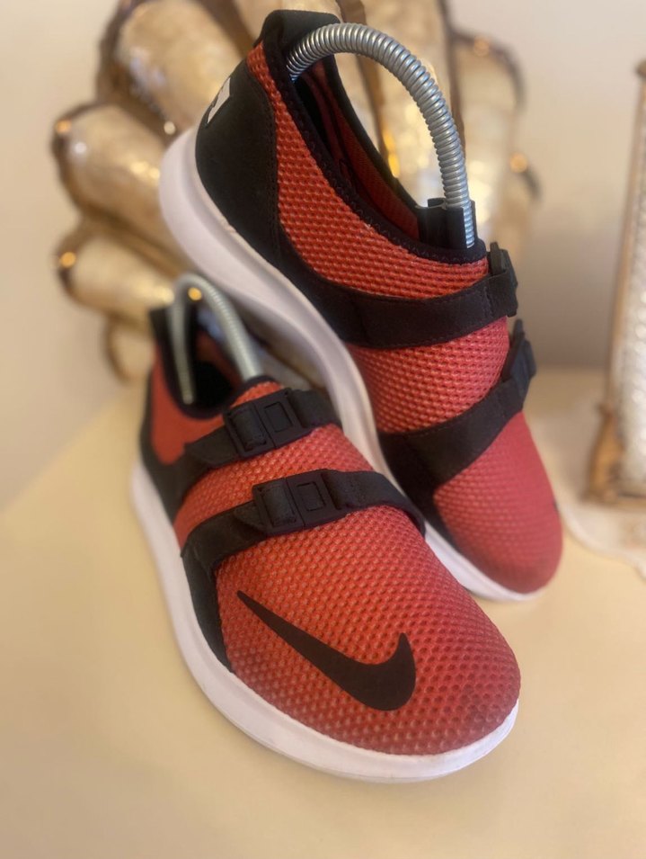 Kırmızı Kadın Spor Ayakkabı, Cırt Cırtlı, Blok Topuk - Görsel 3