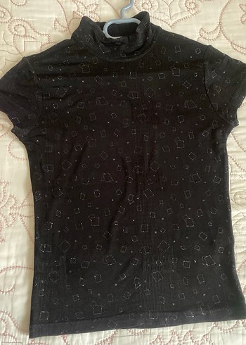 Kısa Kollu Siyah Yüksek Yakalı Kadın bluz - Görsel 3