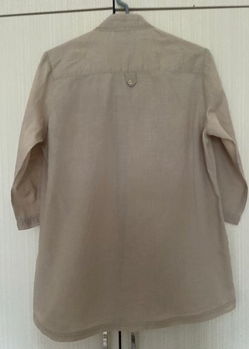 Düğmeli Bej Keten Midi Kadın Gömlek - Görsel 2