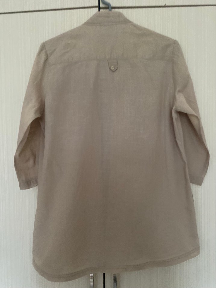 Düğmeli Bej Keten Midi Kadın Gömlek - Görsel 2