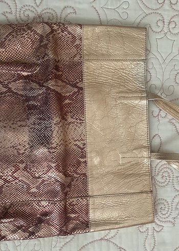 Parlak Kahverengi Deri Yılan Desenli Kadın Çanta - Görsel 2