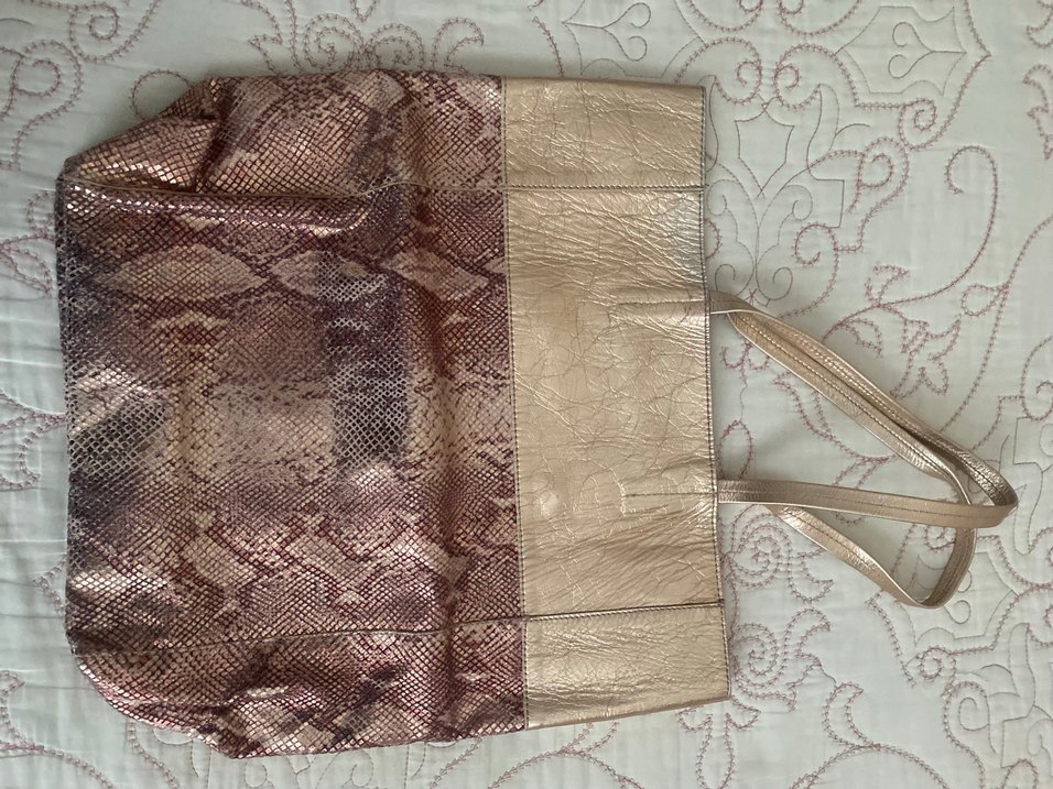 Parlak Kahverengi Deri Yılan Desenli Kadın Çanta - Görsel 2