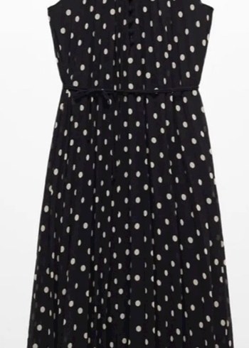 Puantiye Desenli Siyah Uzun Piliseli Elbise - Görsel 3