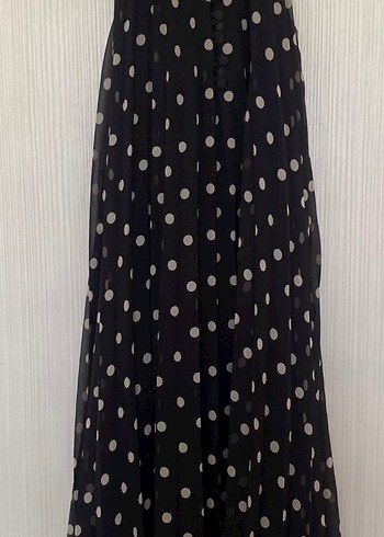 Puantiye Desenli Siyah Uzun Piliseli Elbise - Görsel 6