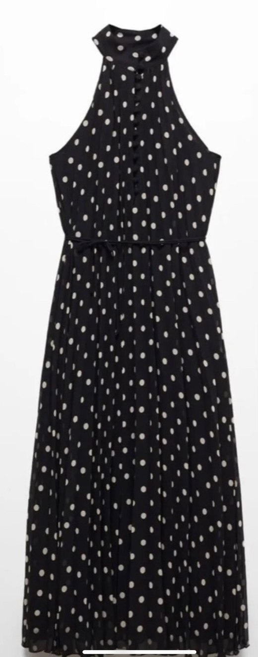 Puantiye Desenli Siyah Uzun Piliseli Elbise - Görsel 3