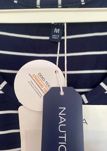 m Beden Lacivert Çizgili Pamuklu pijama üstü