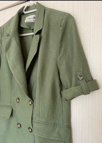 38 Beden haki Renk Düğmeli Kısa Kesim Haki Kadın Blazer