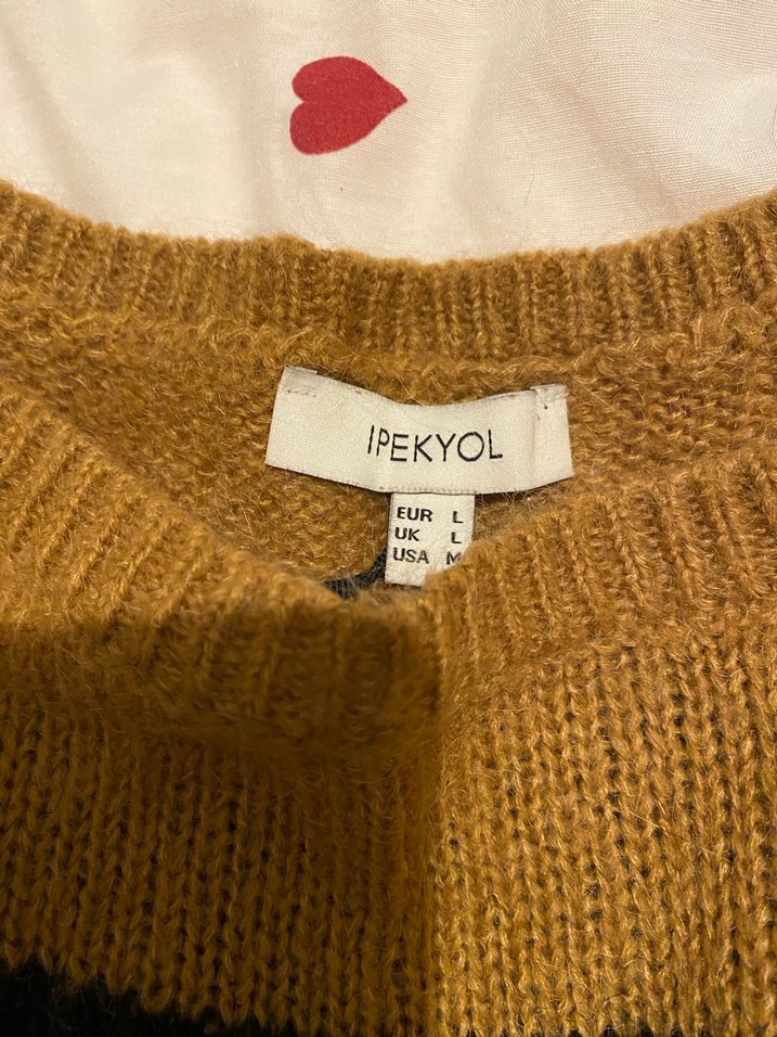 Kadın Kahverengi Siyah Çizgili Triko Kazak - Görsel 2