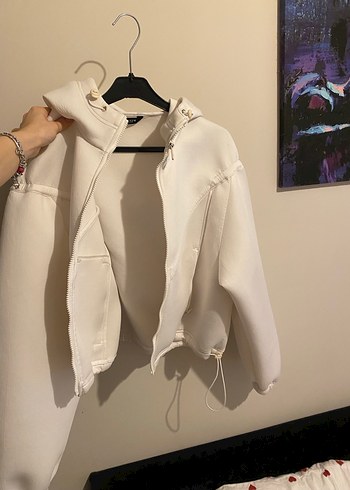 Beyaz Fermuarlı Kadın Ceket - Görsel 5