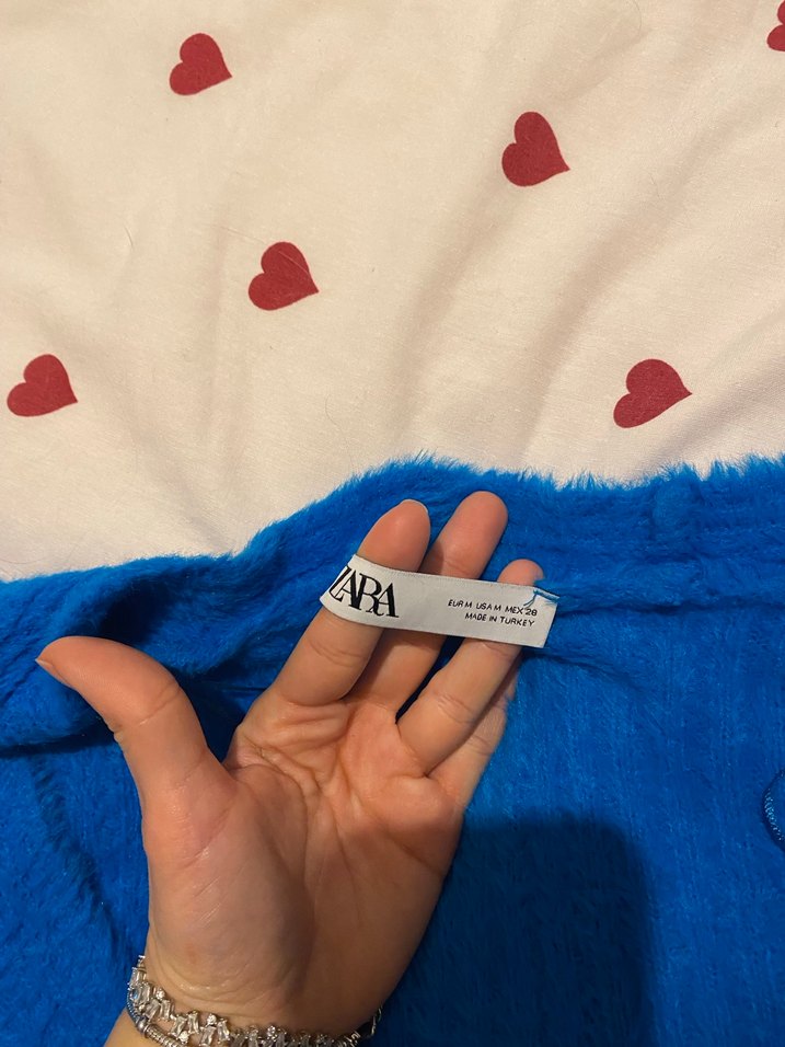 Mavi V Yaka Transparan Triko Midi Kazak - Görsel 2