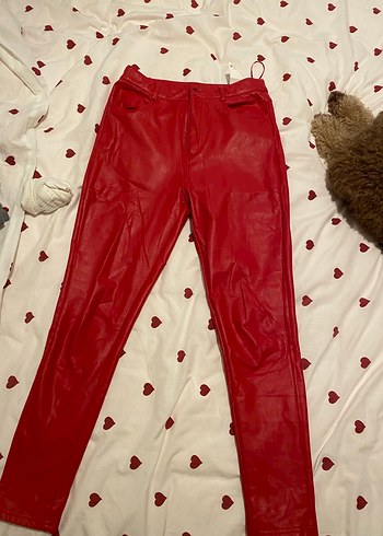 Twist kırmızı deri pantalon - Görsel 2